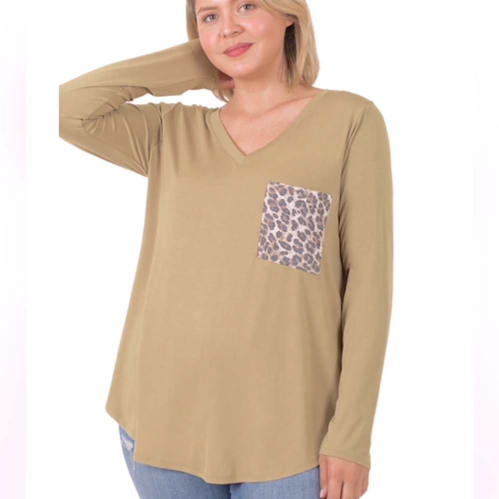 Zenana women's leopard print pocket, tan long sleeve T shirt/tunic, NWT
BOUTIQUE - Picture 2 of 5